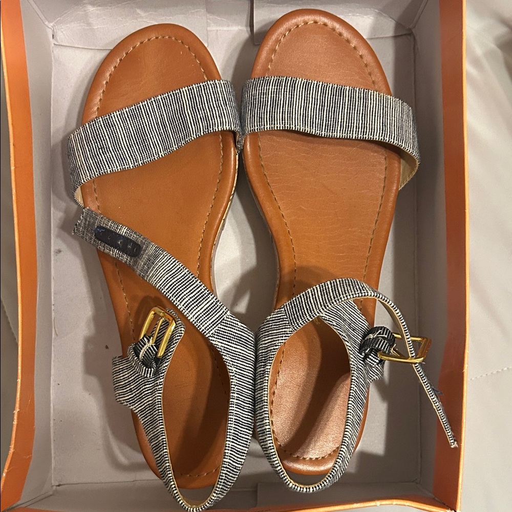 Unisa Platform Sandals with Blue and White fabric Striped Straps